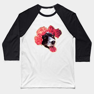 Border Collie with Flowers Baseball T-Shirt